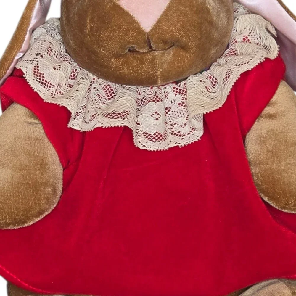 1985 Velveteen Rabbit Plush Bunny Toys R Us Stuffed Animal Red Dress Vintage